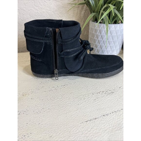 Ugg Reid Moc Soft Suede Moccasin Bootie Black Womens 7.5 Bohemian Festival VGUC - Picture 10 of 13